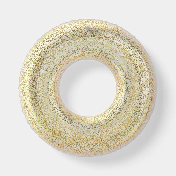 36\" Gul Glitter Poolring, Hållbar Uppblåsbar Ring för Simning/Avkoppling