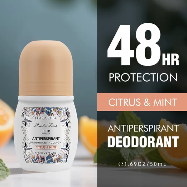 Flora Ruby Antiperspirant Roll-On, 48H svette- og luktbeskyttelse, aluminiumsformel, langvarig friskhet, 1,59 oz / 50 ml citrus mint