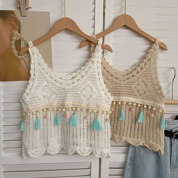 Vest med dusker damevest, hvit White