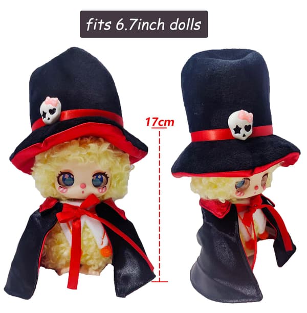 Halloween dockkläder set för Labubu 17cm dockor, röd magikerdräkt Cloak Red