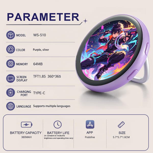 WSTER Bluetooth Digital Display-bricka med appkontroll, lila Purple