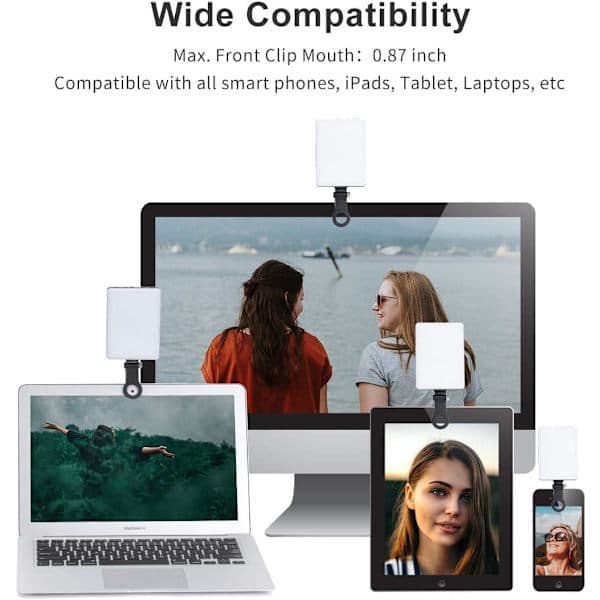 60 LED oppladbart klips fylllys 3 moduser videokonferanselys Telefon iPad Makeup Selfie Vlog-belysning