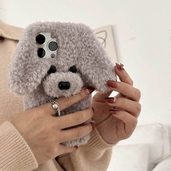 Søtt Teddyhund Mykt TPU Vinterdeksel til iPhone 15 Pro - Grå