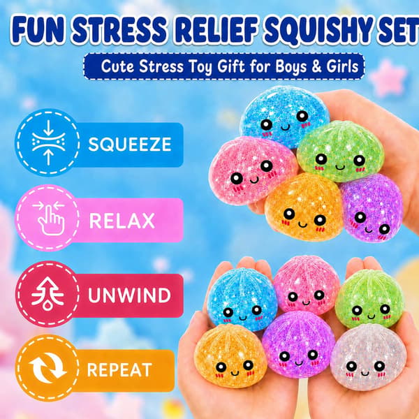 6 STK Squishy Legetøj i Bulk til Voksne, Tilfældige 6 Farver, Mini (5,6 cm) Stressbolde til Voksne, Squishy Klemme Aflastningsbolde i Bulk Fidget Legetøj, Jul Multicolor 08
