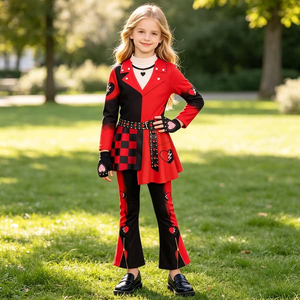 Flickor Wonderland Röd Kostym Barn Cosplay Outfits Set Handskar Peruk Gradientred 6-7 Years