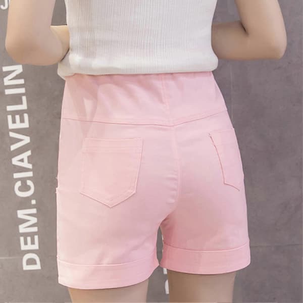 Mamma Sommarshorts Hög Midja Elastisk Bomull Andningsbara Graviditetsmagstöd Shorts Rosa M
