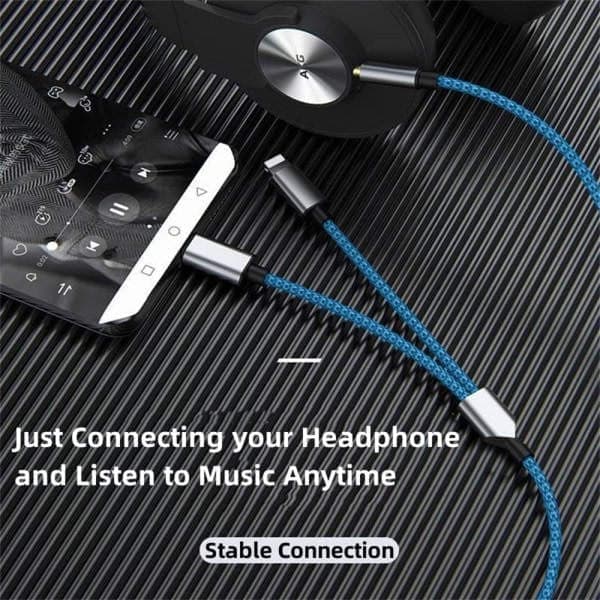 Flettet nylon USB C & Lightning til 3,5 mm jack lydadapter Aux-kabel