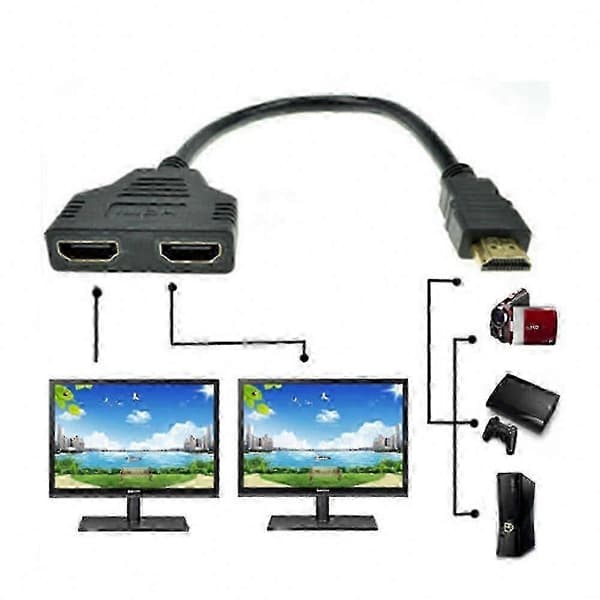 1080P HDMI Han til Dobbelt HDMI Hun Splitter Adapter Kabel