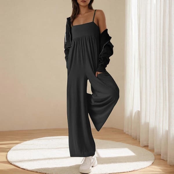 Dame Jumpsuit med brede ben og tynde stropper, lyserød M Pink M