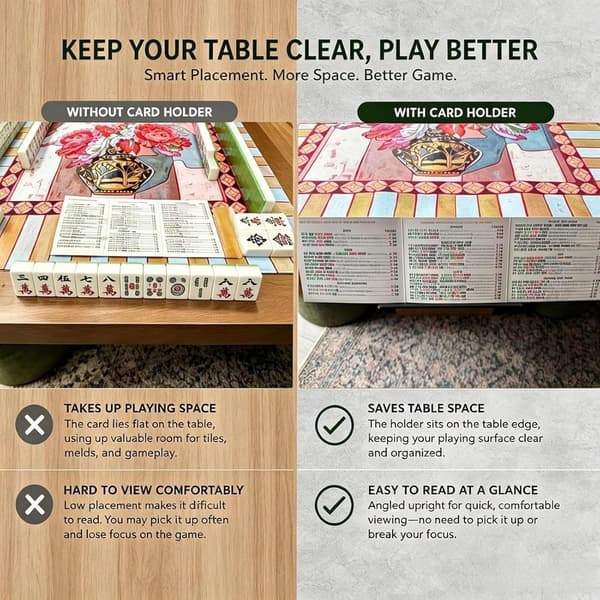 Mahjong kortholder til bord, under måtte, skyd ind i stativ, vinklet visningsstativ, foldbart 3D-printet pladsbesparende tilbehør, ideelt tilbehør til
