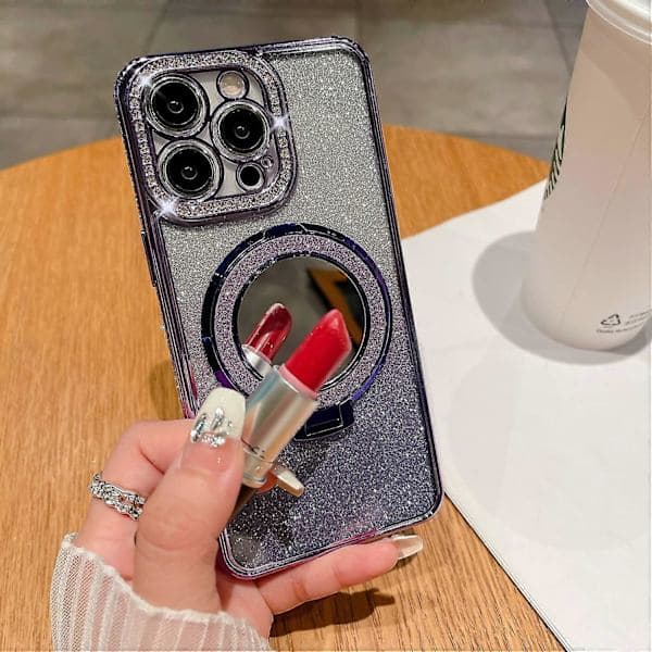 Magnetisk deksel til iPhone 15 Pro PC-stativ TPU-telefondeksel med akrylspeil