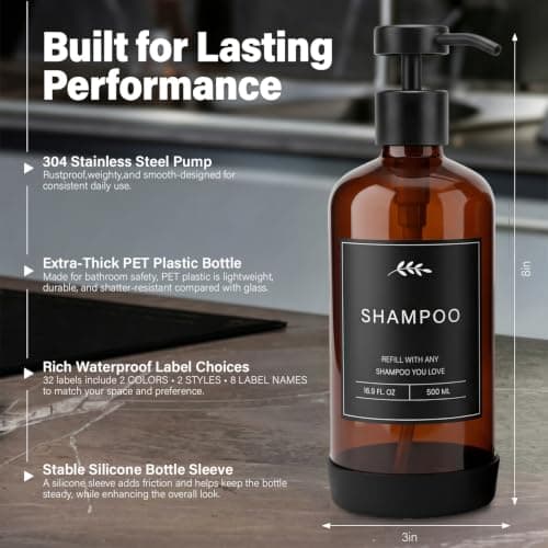 Prus Waso Shampoo- og Balsamdispensersæt, Rav & Sort Amber & Black