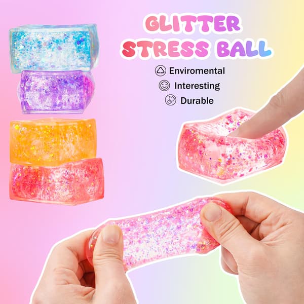 8-pak Glitter Stress Isbit, Squishy Stressbolde til Voksne og Børn 8 Pcs Large Cube Squishy Toys