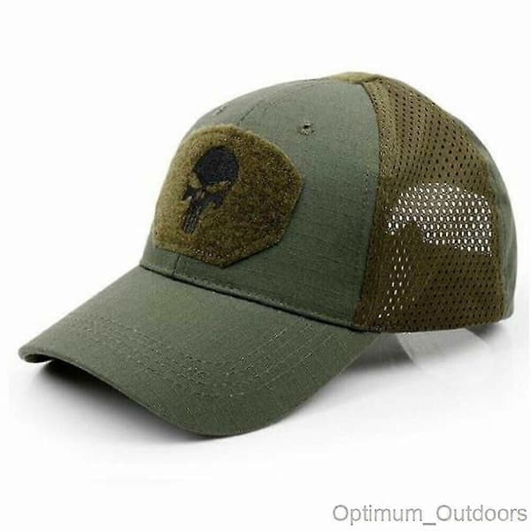 Punisher Mesh Back Baseball Cap Operators Hat Airsoft Army Camouflage Skull Green