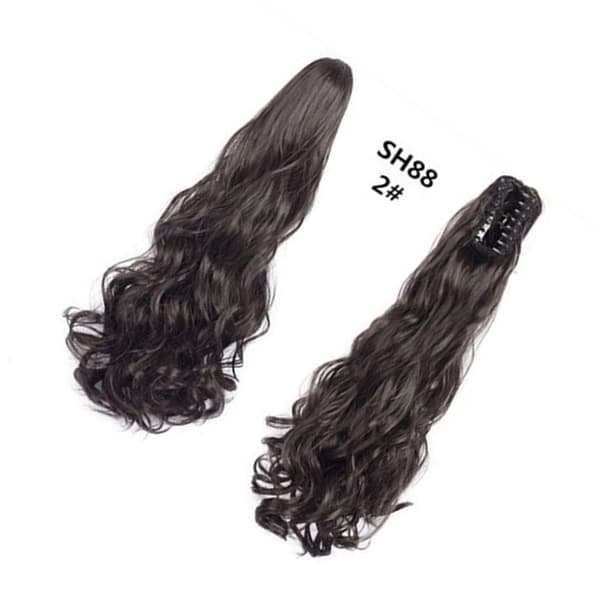 Lang Bølget Hestehale-extensions med Klips, Brun Syntetisk Hår-extensions Modell 12