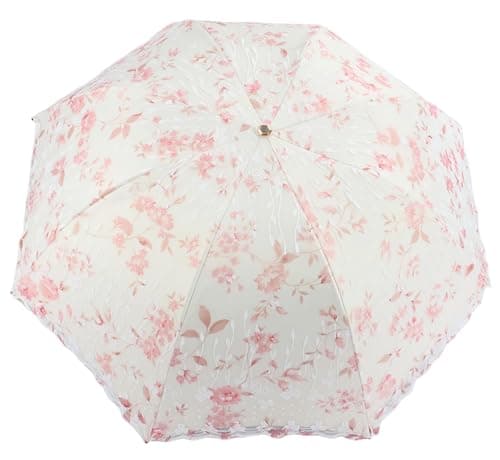 Blonde Blomster 3-Fold Paraply UPF 50+ UV-Beskyttelse Rejseparasol til Regn og Sol Manual-04Pink