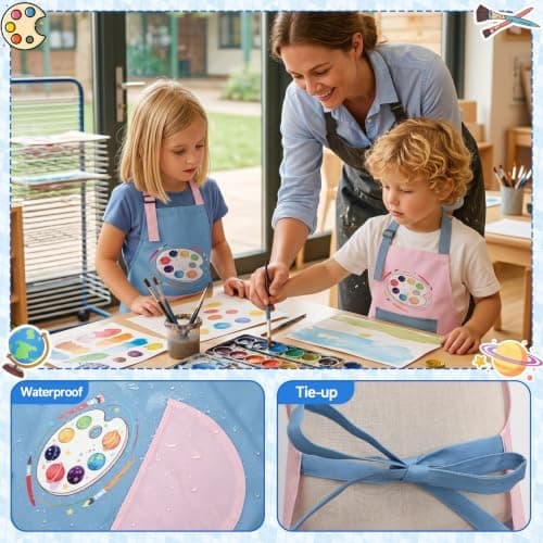 2/3-pakning kunstnerforklær for maling, håndarbeid, matlaging, hagearbeid Pink, Blue 2