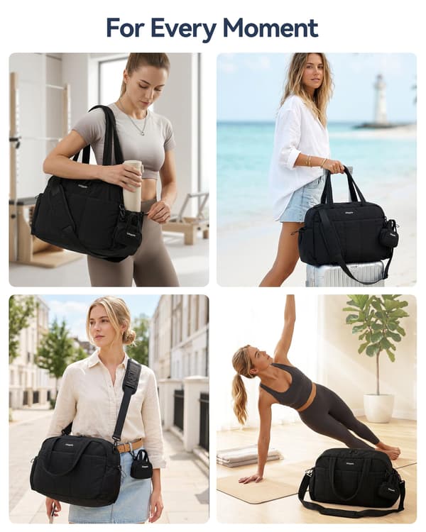 Gymväska för kvinnor, Puffy Reseduffelväska, Handbagage Weekendväskor, Svart