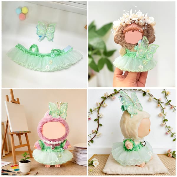 Dockkläder Set för Labubu, Grön Prinsessklänning Sommaroutfit Green