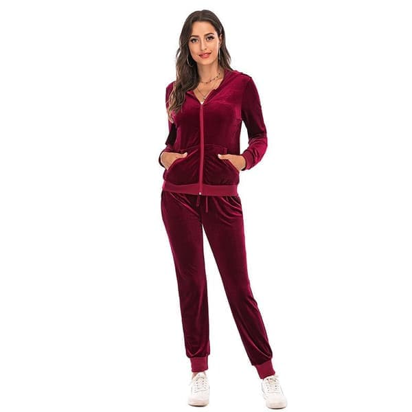 Todelt velour-joggedress for kvinner, RØD, størrelse XL RED XL