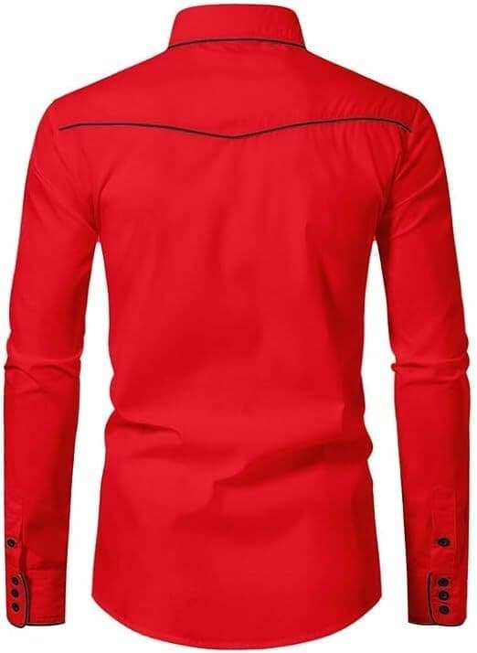 Herrskjorta med knappar, lång ärm, broderad, röd 1, storlek S Red 1 S