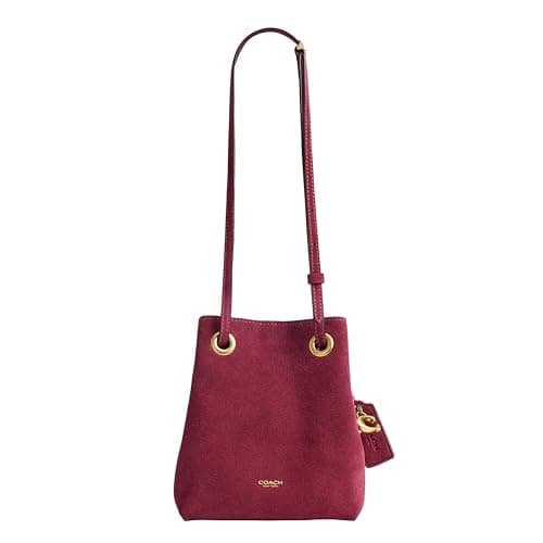 Coach Damväska i läder Jade Drawstring Bucket Bag Dark Fuchsia Suede