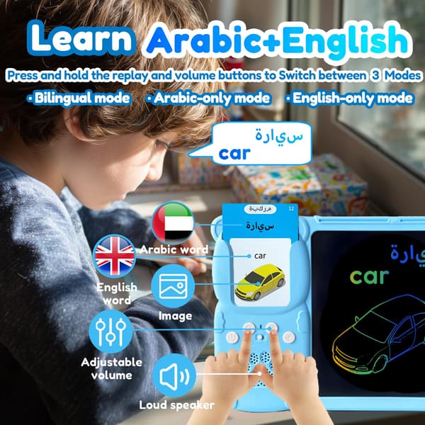 Skriveplade med tosprogede flashkort til børn, arabisk, blå Blue Arabic