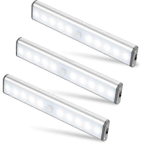Sæt med 3 stk. 10 LED-lys, trådløse, USB genopladelige, bærbare hvide