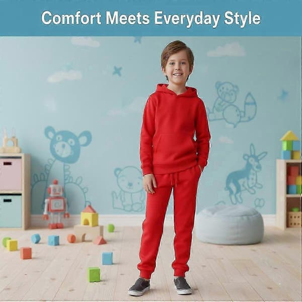 Unisex ensfarget hettegenser-joggedress Red 13 Years