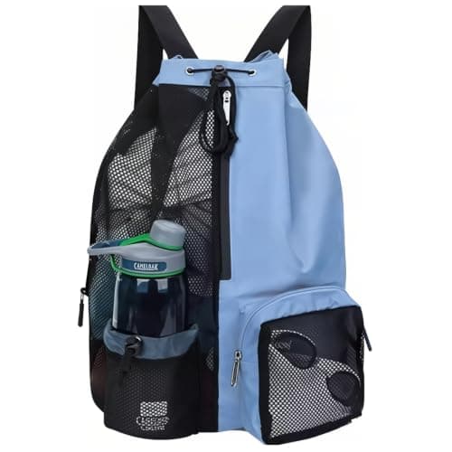Fasjonable strandsekker i netting for menn og kvinner – svømmebag light blue