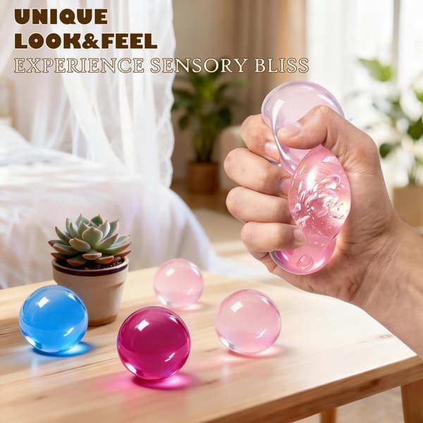 Kokosolja Squishy, 4-pack Stressbollar, Tysta Fidgetleksaker 4 Balls-2 Clear+2 Aurora
