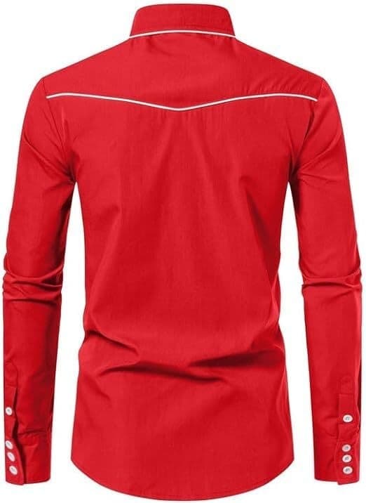Herrskjorta med knappar, lång ärm, broderad, röd 2, storlek S Red 2 S