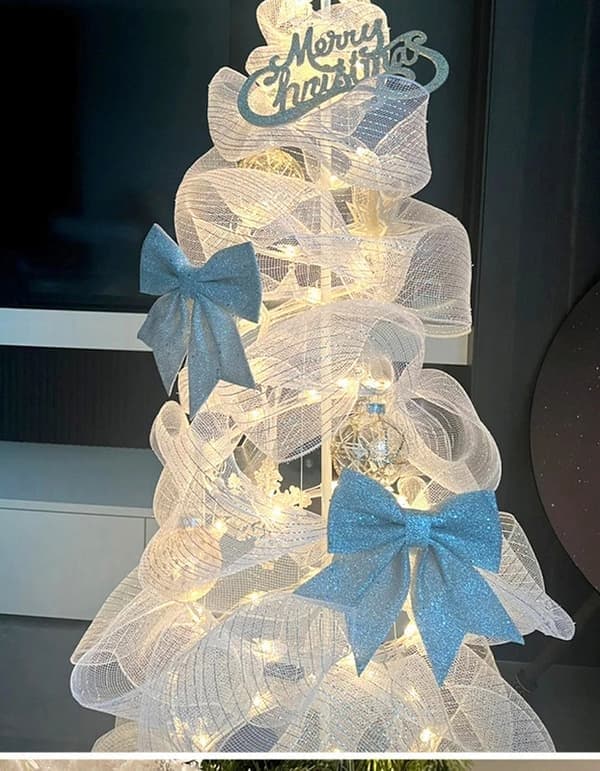 Juletre DIY Mesh Bånd Rød Hvit Håndverk Glitter, Hvit white