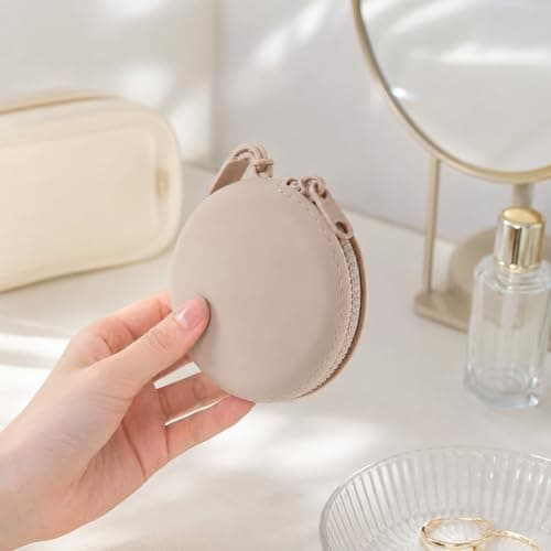 Multifunksjonell silikonoppbevaringspose for leppestift, kort, øretelefoner og nøkler, beige rund Beige Round