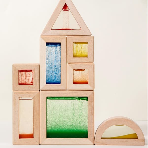 predolo 22 delar träsensoriska block vätskeliknande fyllning geometriska stapelblock stapelbart transparent blockset