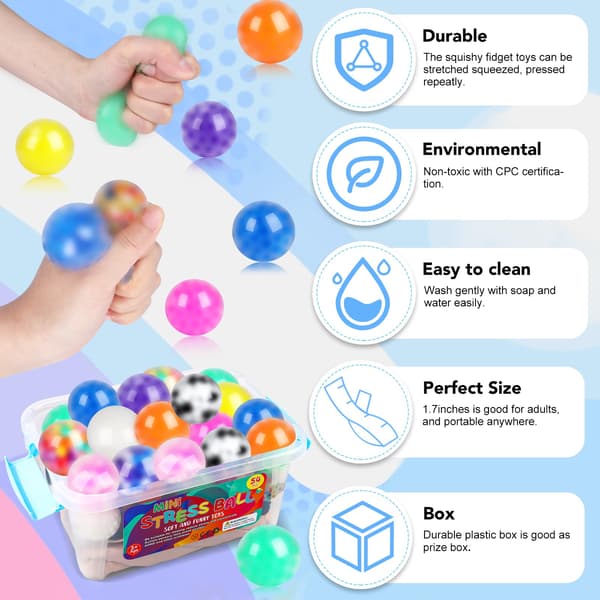 54-pak stressbolde, bløde klemmebolde i bulk, fidget til voksne, bløde bolde til stresslindring, stressbolde til voksne, festgaver, 54pcs Stress Balls