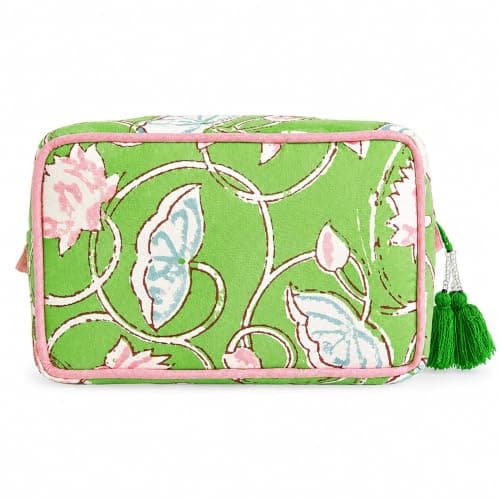 Huar Resesminkväska - Kosmetikväskor med stor kapacitet för kvinnor Lime & Pink Floral