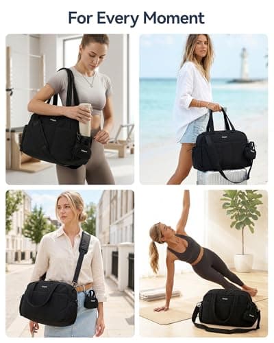 Gymväska för kvinnor, Puffy Reseduffelväska, Handbagage Weekendväskor, Svart
