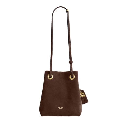 Coach Damväska i läder Jade Drawstring Bucket Bag Dark Chocolate Suede