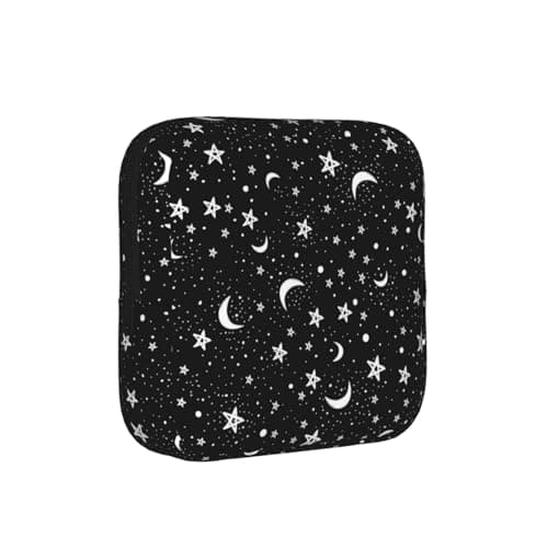 Sort og hvid måne stjerne periode taske til kvinder, bærbar hygiejnebind periode pose til pung, små make-up tasker Black And White Moon Star