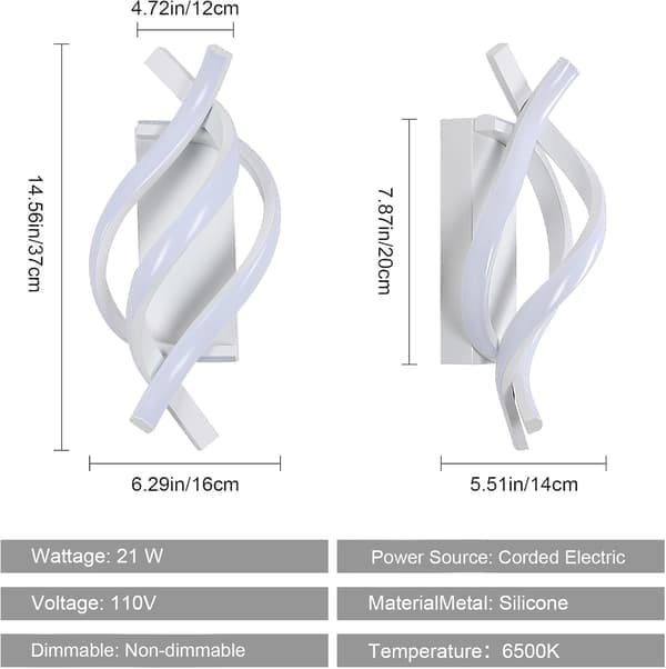LED Vägglampa Spiraldesign 21W, Kallvit 6500K, Inomhusbelysning för Sovrum och Vardagsrum