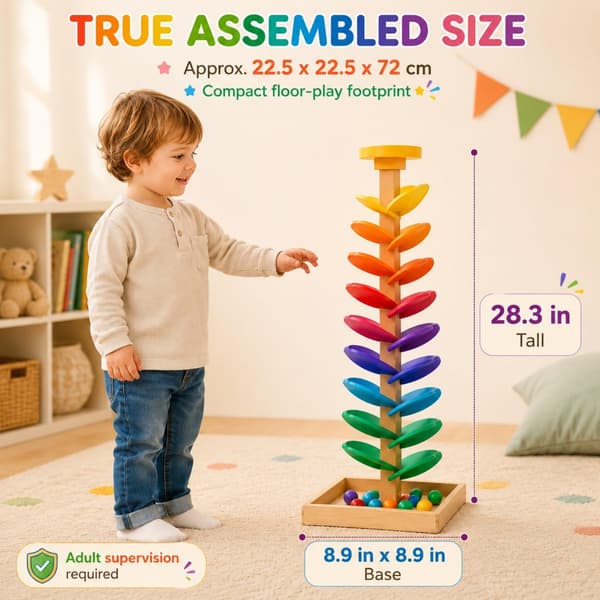 Træmarmorløb Musiktræ til børn 3+, Regnbue Montessori Kuglefaldslegetøj