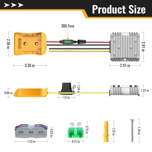 Kzreect 20V til 12V Step-Down Konverter Kompatibel med Dewalt 20V Batteri General 1 Pack