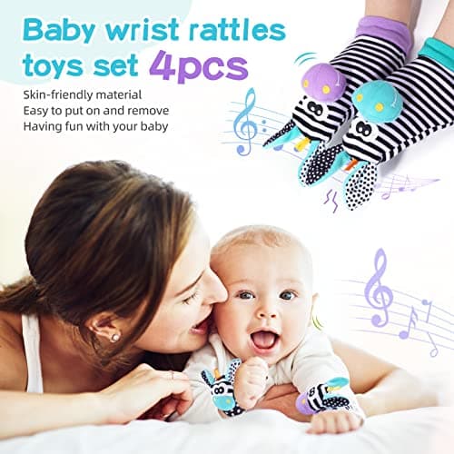 Babyleksaker 0-6 månader, handledsskallror och fotfinnarstrumpor för spädbarn Purple Donkey