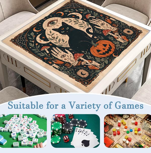 Halloween Efterår Sort Kat Mahjong Måtte 31.5\" x 31.5\" Maple Leaf Pumpkin