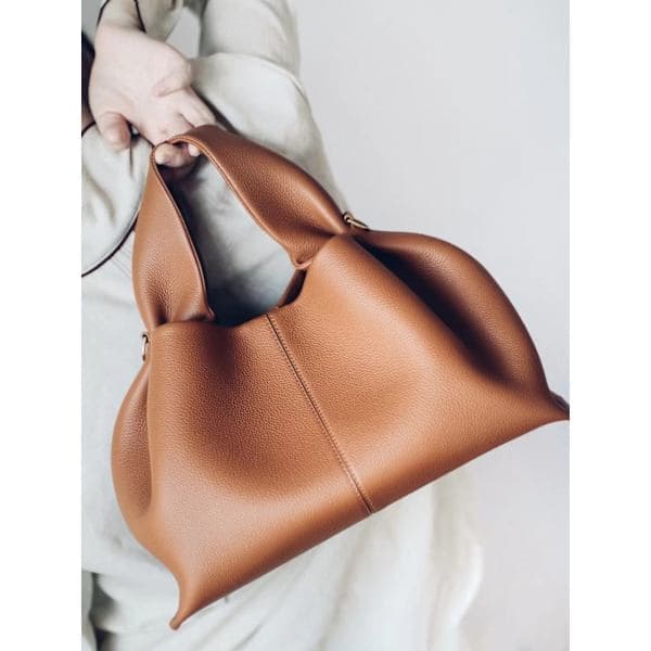 Polene Cloud Bag, Äkta läder, Nischad Crossbody Dumplingväska, Nummer, Mångsidig Handväska/Axelväska Kamel camel