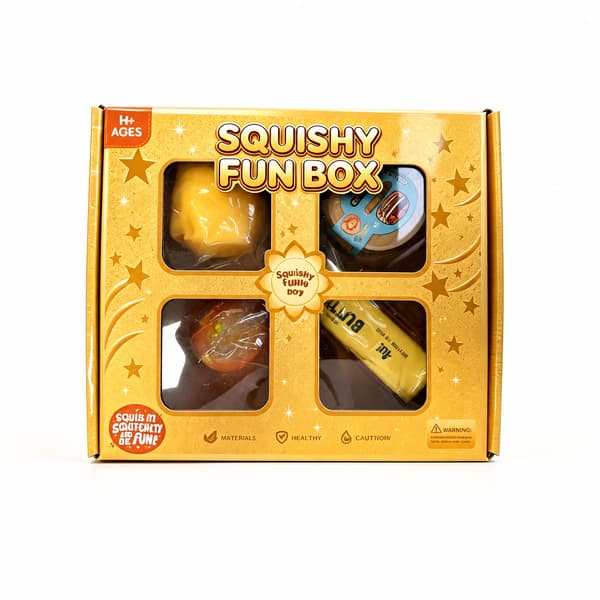 4-delt gull Squishy Fun Box, kompakt matglitter og dumpling sensorisk stressavlastningsgavesett