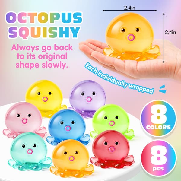 VISCOO 8-pack bläckfisk-stressbollar för barn, långsamt stigande squishy-leksaker 8p-octopus 8 Colors