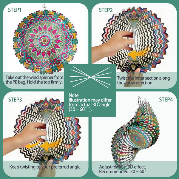 Vindspinner 12 tommer 3D Udendørs Havedekoration Mandala Blomst Mandala Blossom