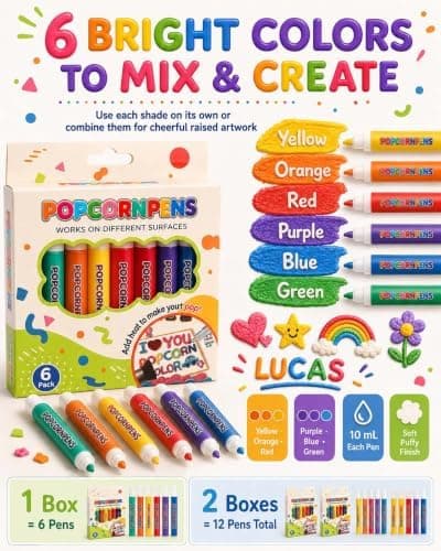 Popcorn Puffy Pens, 3D Magic Drawing Pen 6-färgs Bubble Art Marker Set (#C) #C